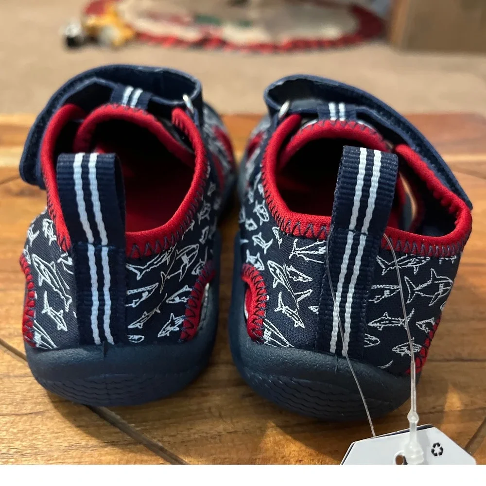 Nautica Kids Water Shoes Sandals Shark Print Navy Red Hook‎ Loop Size 9 NWT